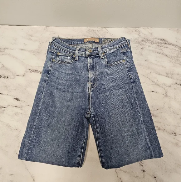 7 For All Mankind High Rise Straight Leg Flared Studded Blue Jeans 26 Preowned - Picture 5 of 10